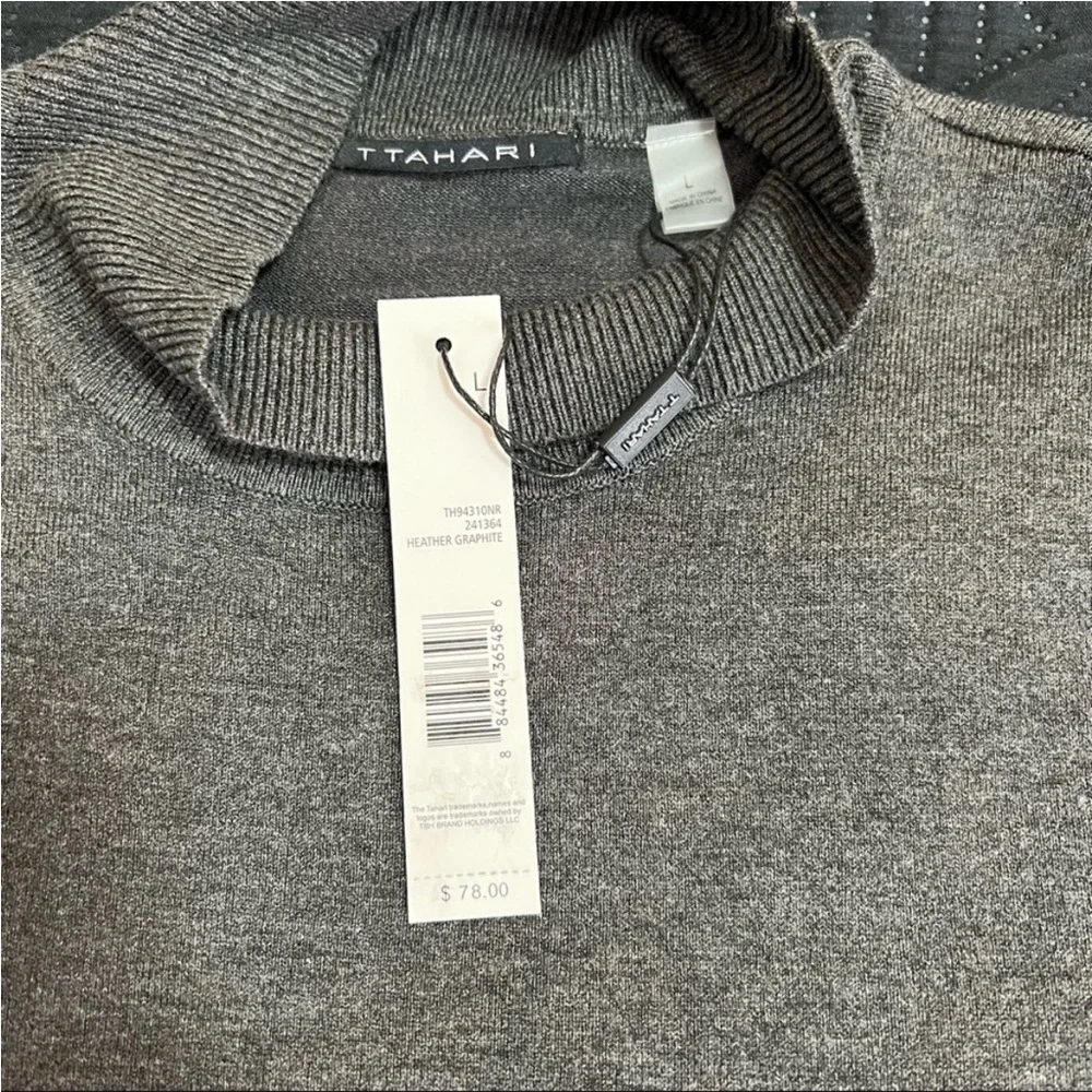 T Tahari Mockneck Sweater, Heather Graphite Gray, Large - Picture 6 of 15